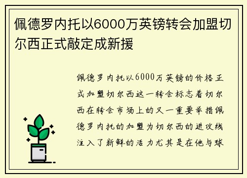 佩德罗内托以6000万英镑转会加盟切尔西正式敲定成新援
