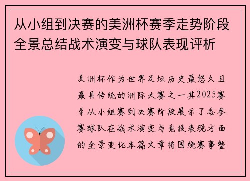 从小组到决赛的美洲杯赛季走势阶段全景总结战术演变与球队表现评析